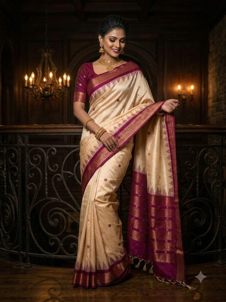 Whispers of Tradition-Ikkat Assam Tussar Silk Saree