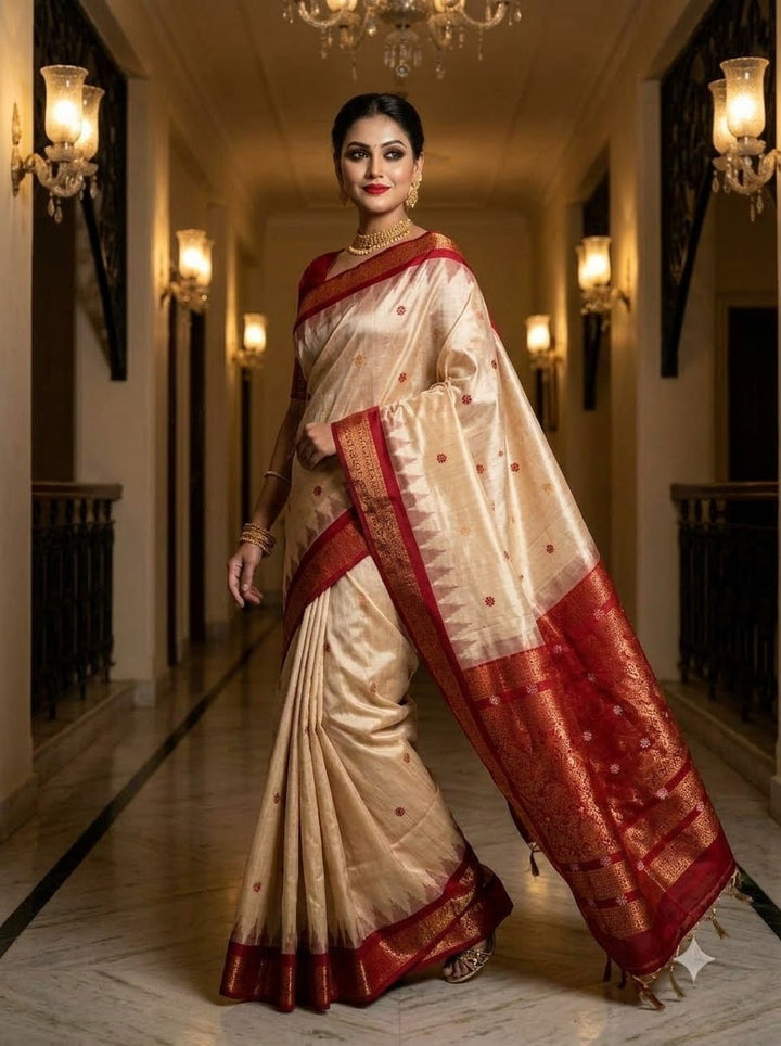 Whispers of Tradition-Ikkat Assam Tussar Silk Saree