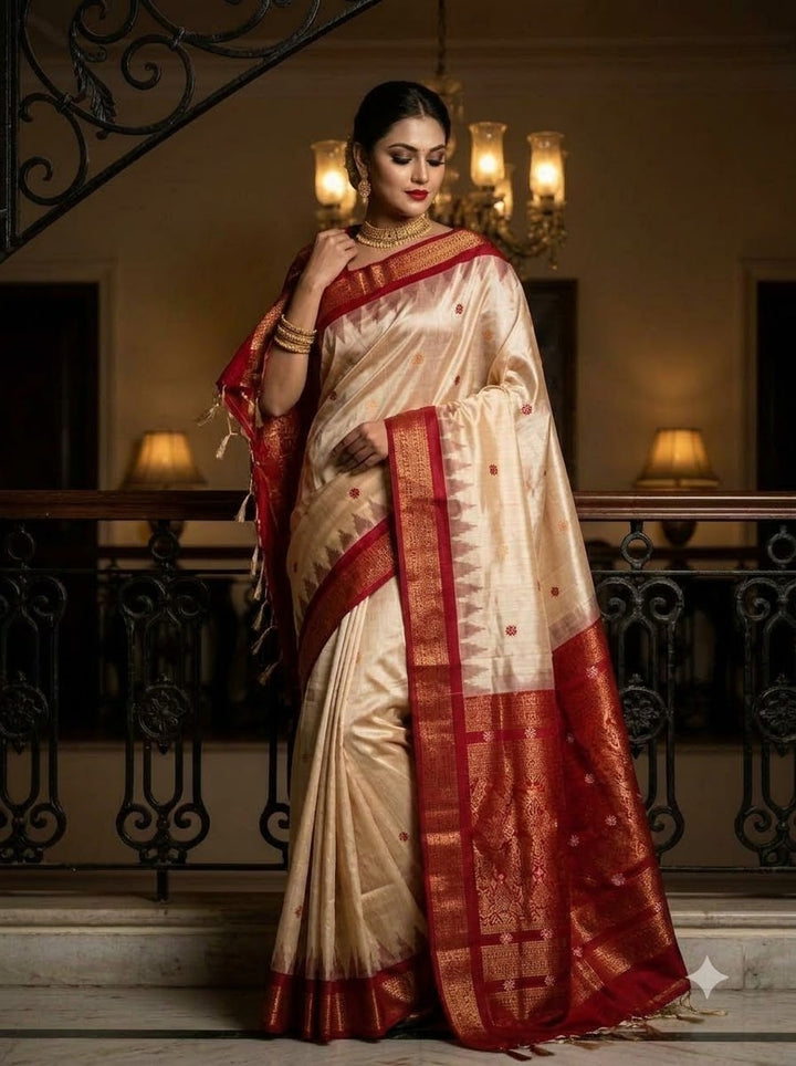 Whispers of Tradition-Ikkat Assam Tussar Silk Saree