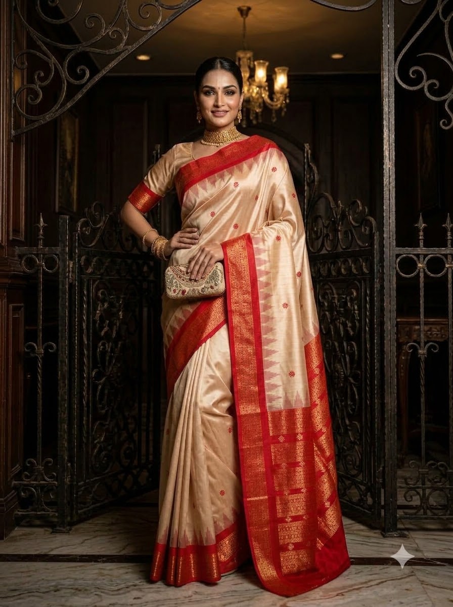 Whispers of Tradition-Ikkat Assam Tussar Silk Saree