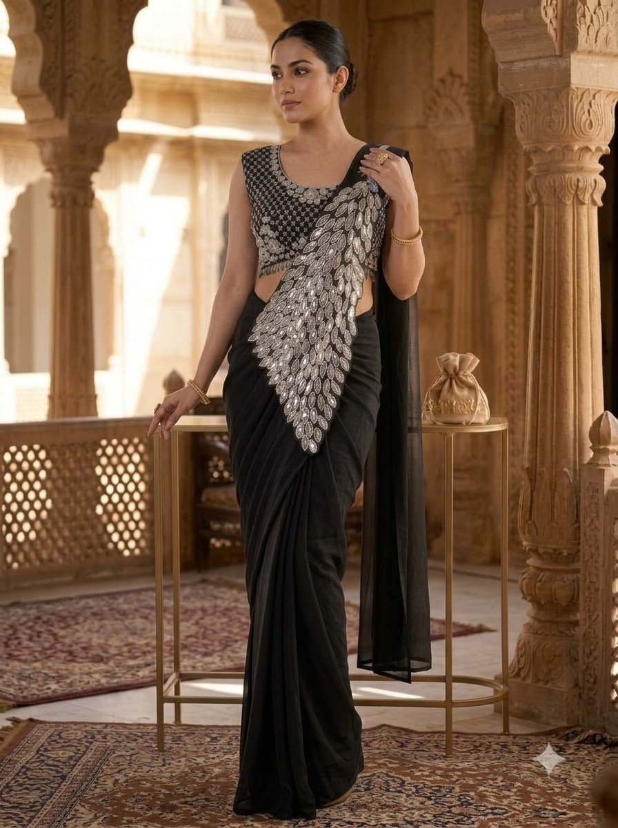 Luxe Afterdark Designer Heavy Georgette Ready-to-Wear Saree