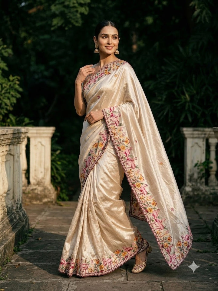 Symphony of Feathers Satin Silk Saree