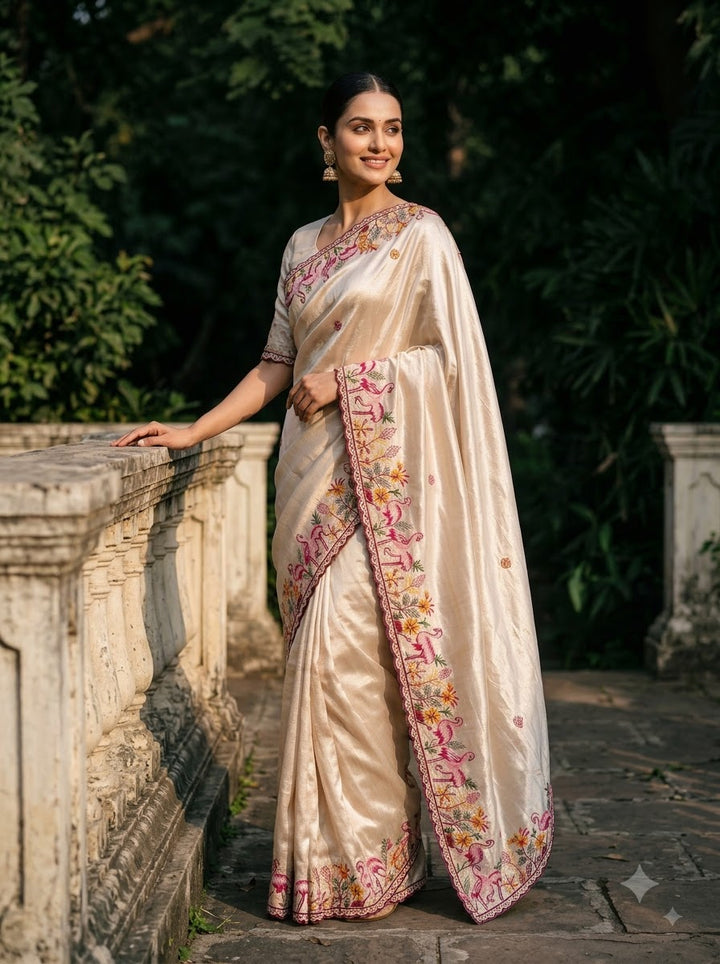 Symphony of Feathers Satin Silk Saree