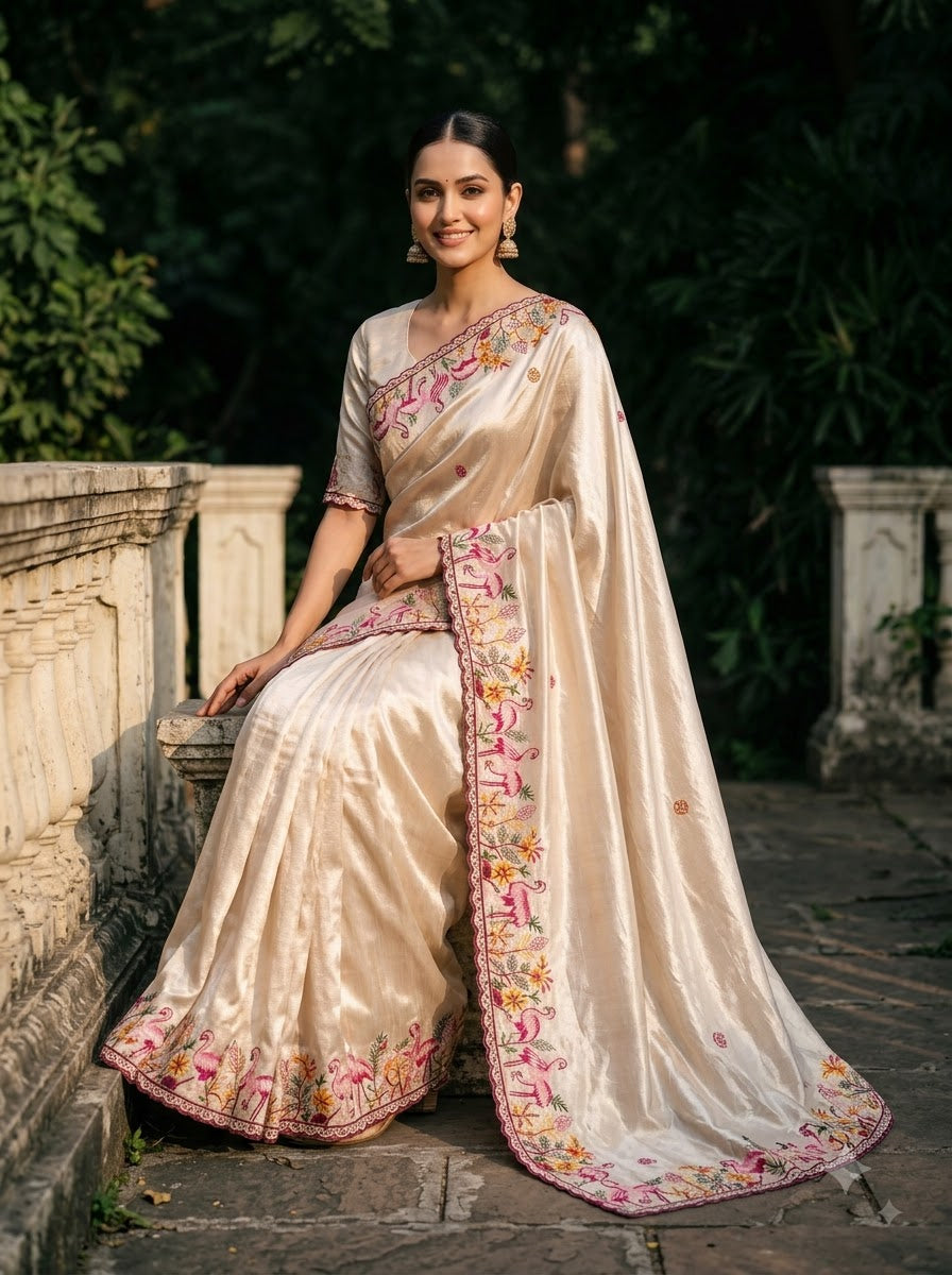 Symphony of Feathers Satin Silk Saree