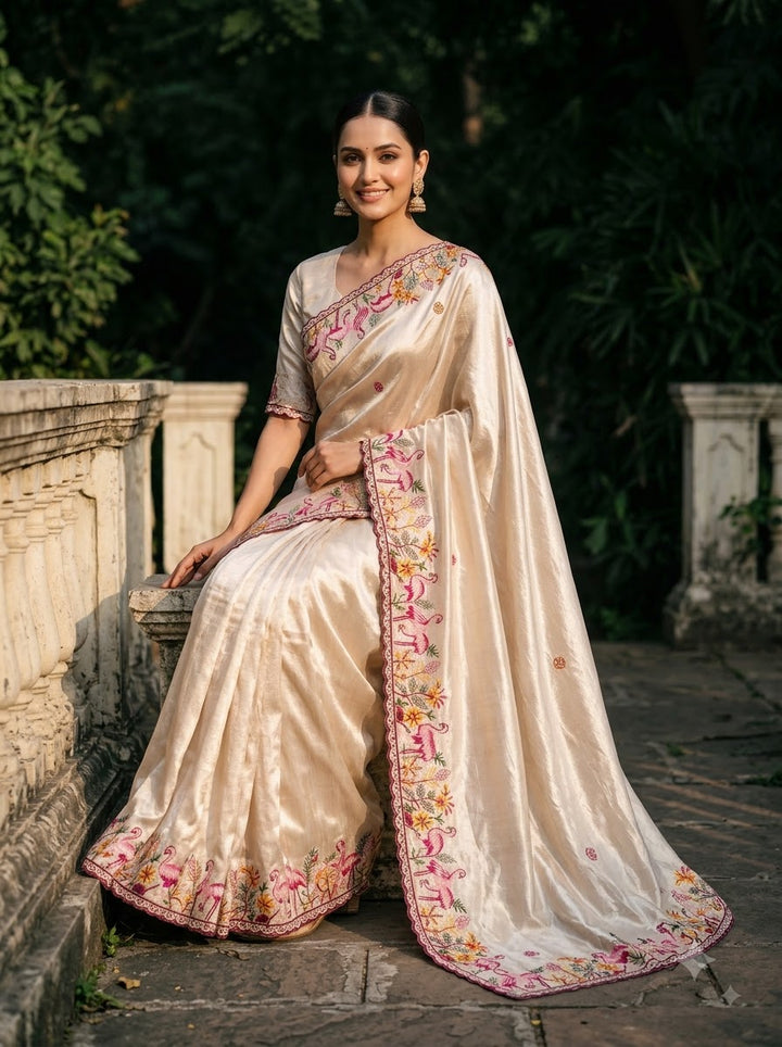 Symphony of Feathers Satin Silk Saree