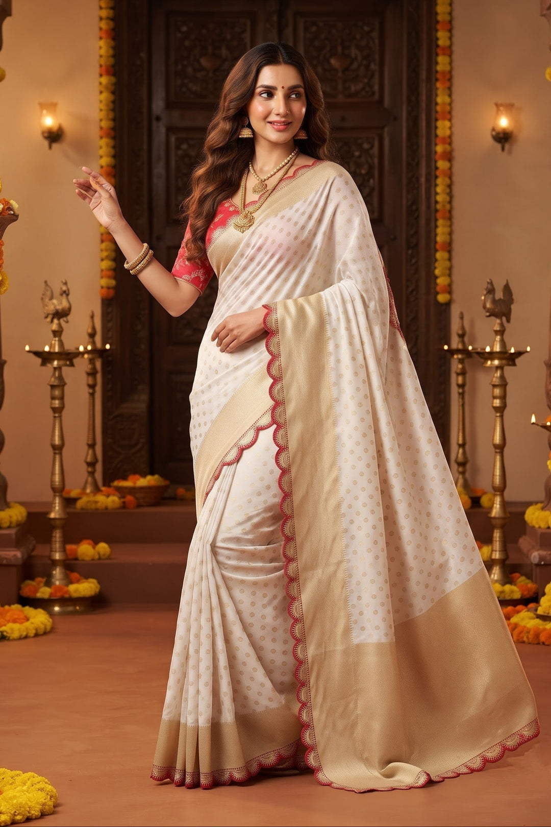 Ruhani Khaddi Georgette Designer Saree with Scallop Border