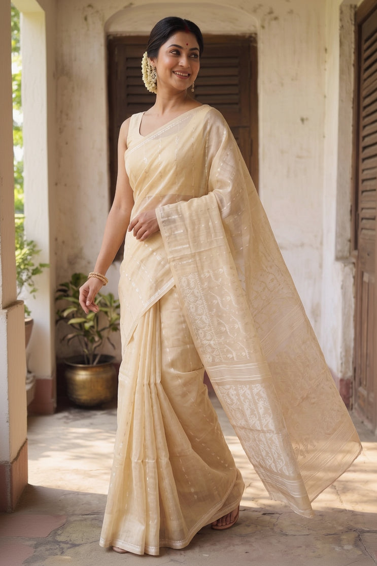 Moner Alo-Bengal Jamdani Saree (Cream)