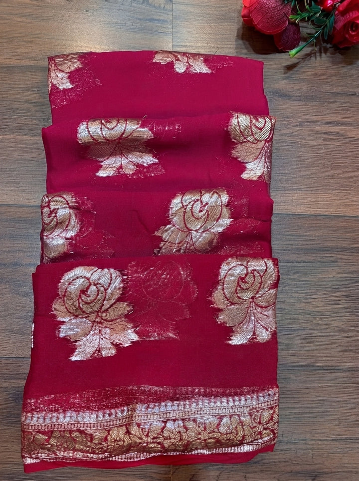 Like A Rose Designer Georgette Saree With Blouse Combo