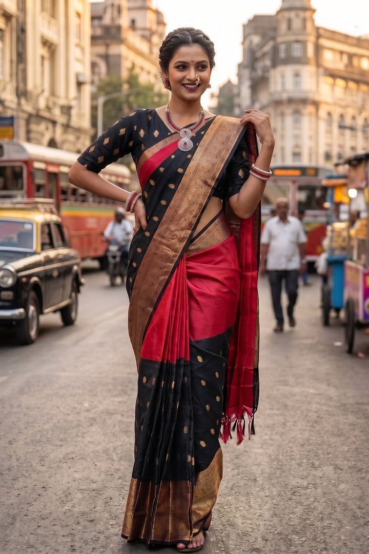 Royal Vermilion Designer Katan Silk Saree