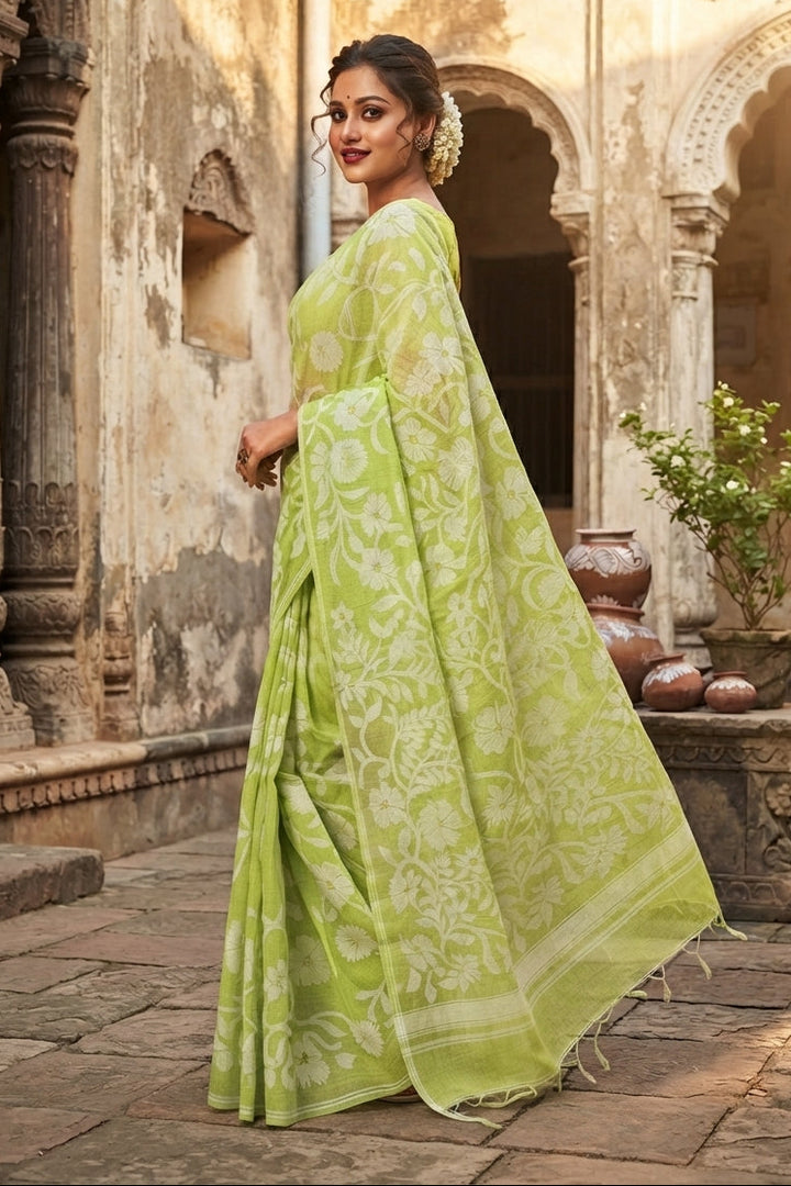 Pushpalata- Flowering Vines Cotton Jamdani Saree