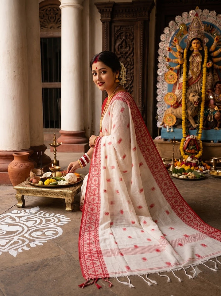 Agomoni Shubhra Khadi Cotton Saree
