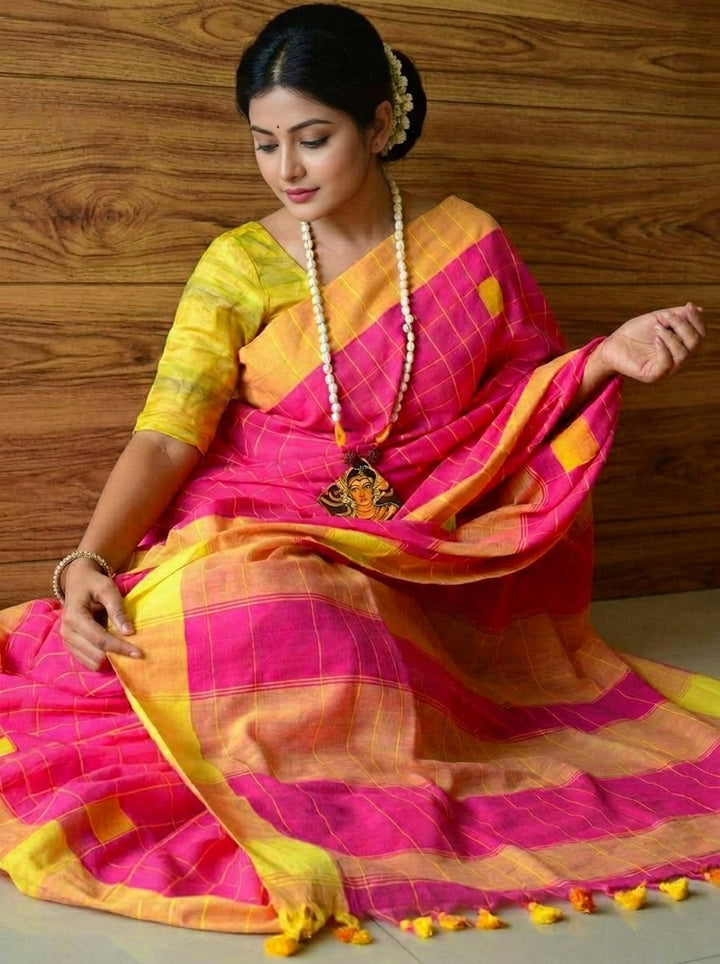 Check Style Bengal Khadi Saree