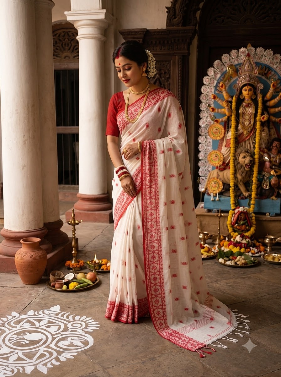 Agomoni Shubhra Khadi Cotton Saree