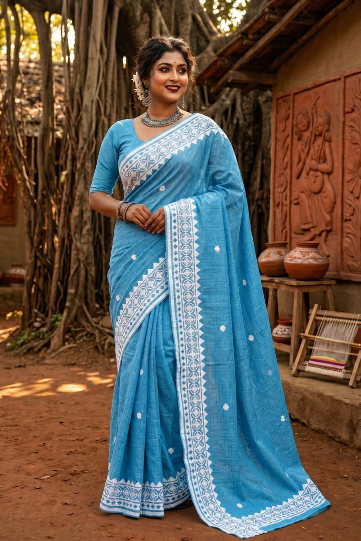 Saptaparni Cotton Kota Applique Saree