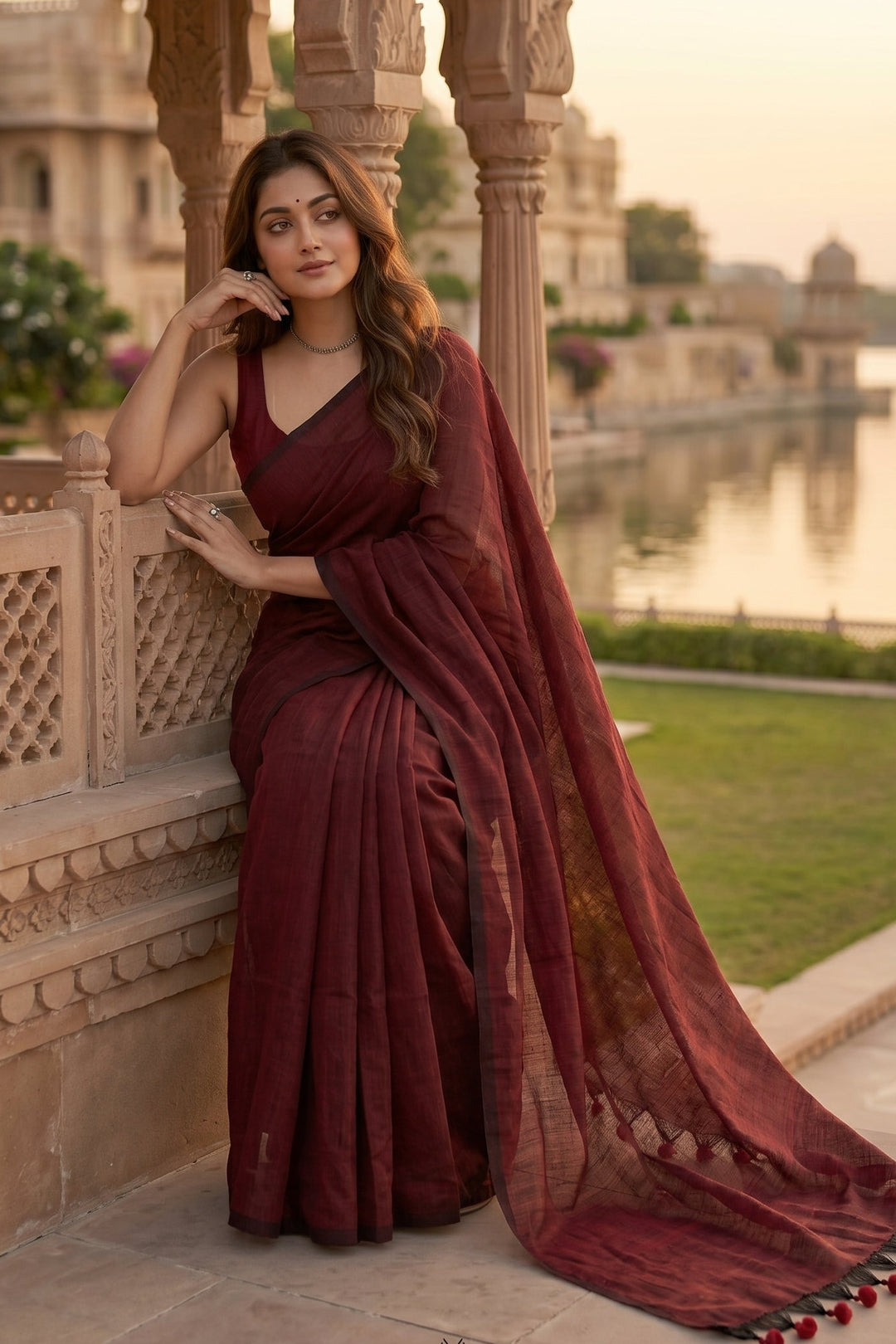 Bengal Khadi Saree Maroon