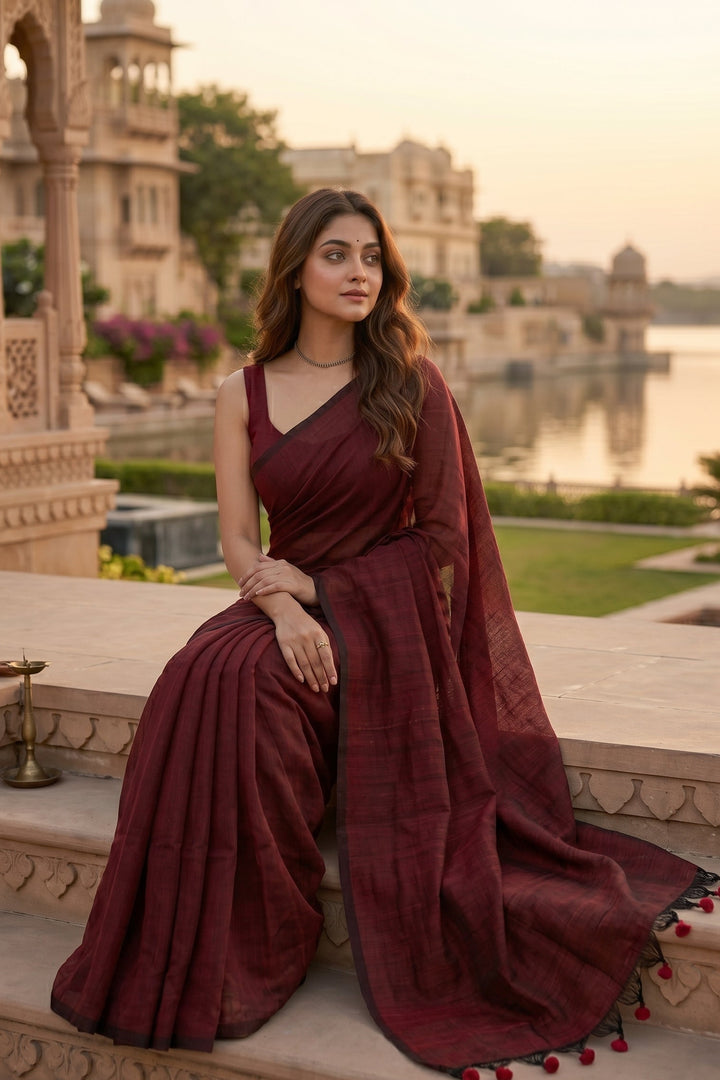 Bengal Khadi Saree Maroon