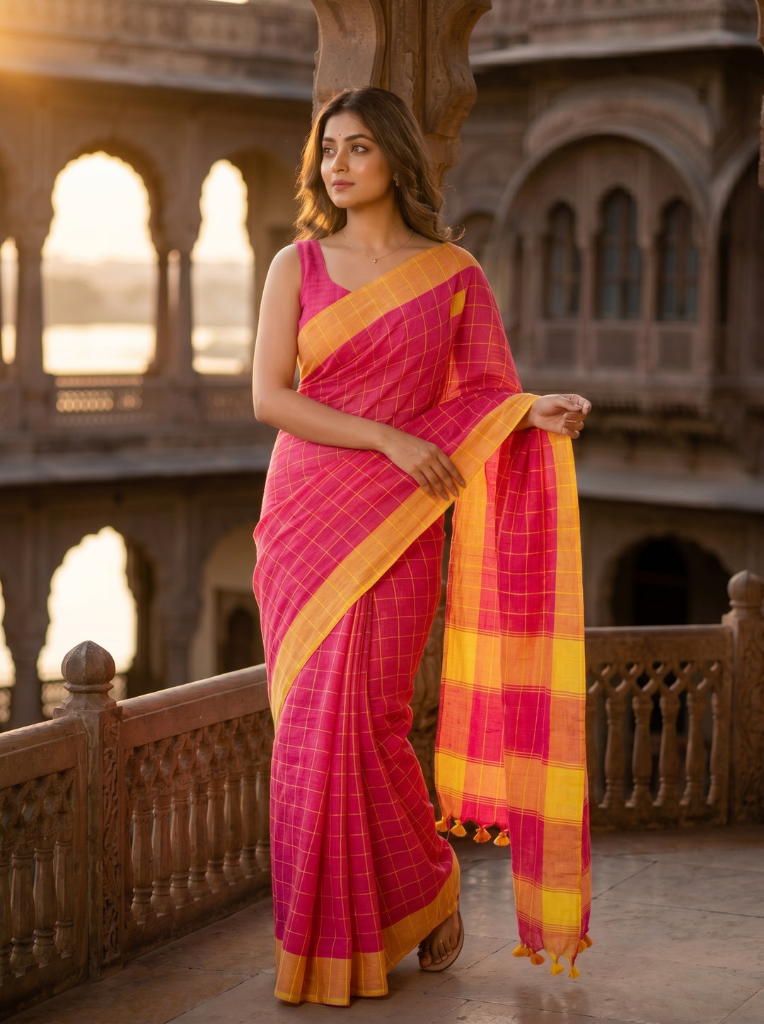 Check Style Bengal Khadi Saree