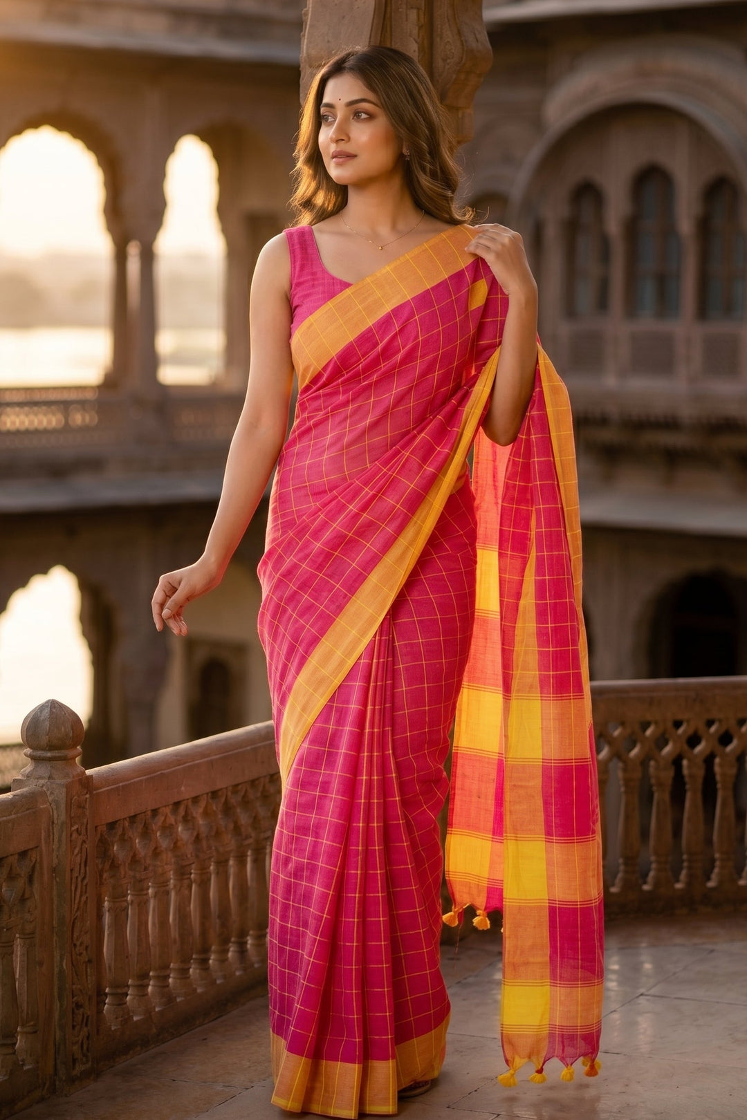 Check Style Bengal Khadi Saree