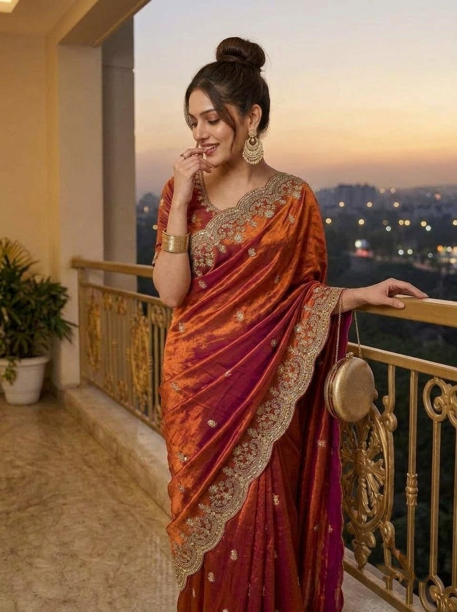 Glam Theory – Fancy Silk Saree with Sequin & Zari Embroidered