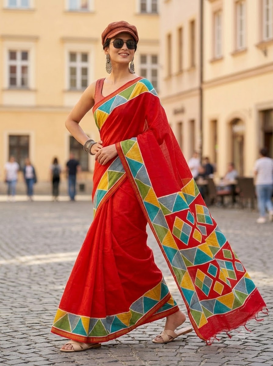 Rang Remix – Semi Matka Silk Multicolour Geometric Print Saree