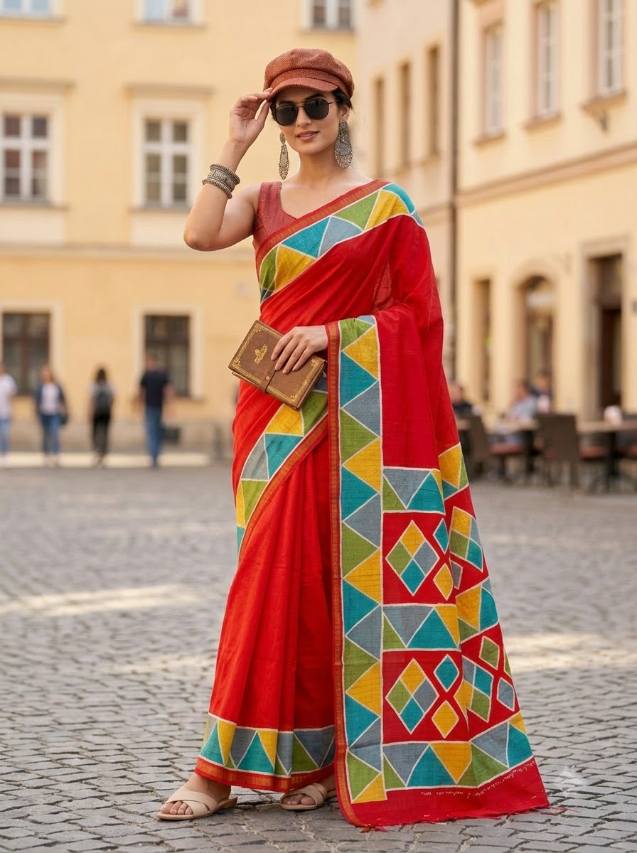 Rang Remix – Semi Matka Silk Multicolour Geometric Print Saree
