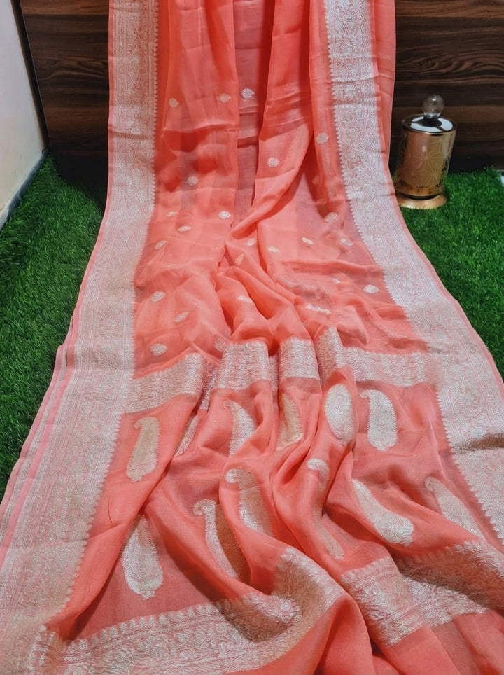 The Silver Heirloom – Khaddi Chiffon Banarasi Saree