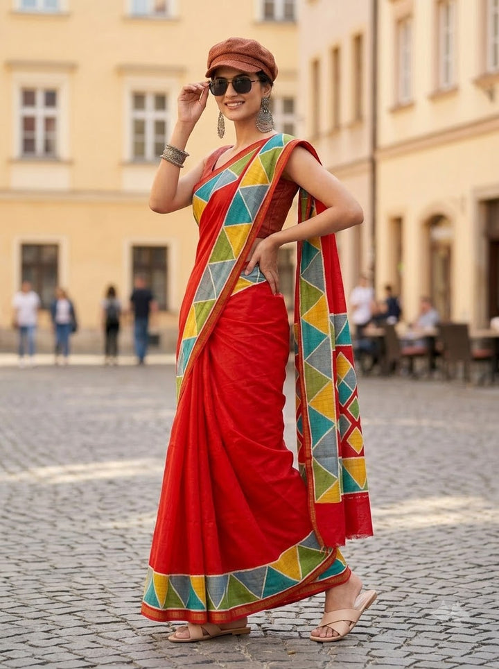 Rang Remix – Semi Matka Silk Multicolour Geometric Print Saree
