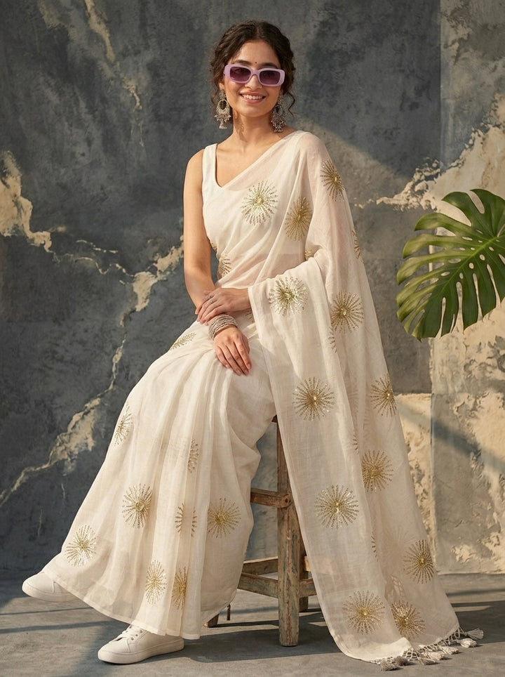 Stole My Heart Sequins Work Mul Cotton Saree