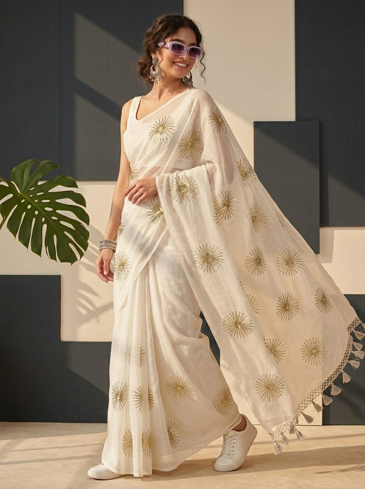 Stole My Heart Sequins Work Mul Cotton Saree