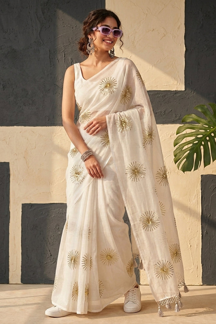 Stole My Heart Sequins Work Mul Cotton Saree