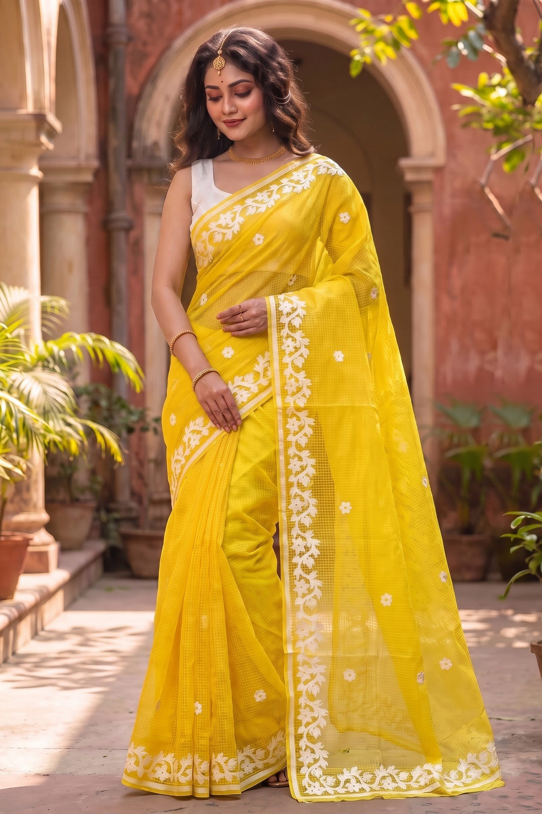 Megher Koli Reshom Kota Applique Saree