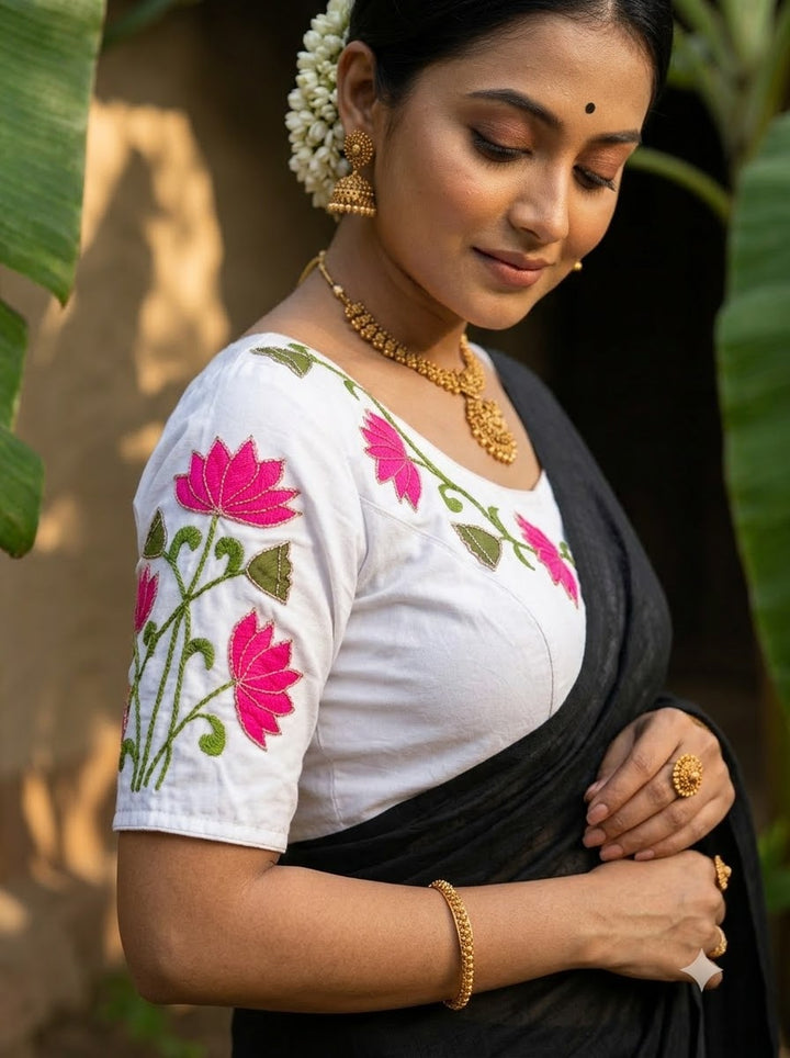 Shantimaya - Lotus Appliqué Katdana Designer Blouse