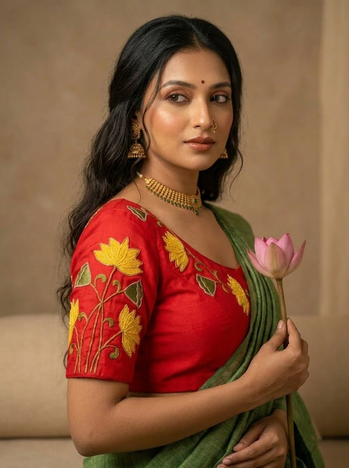 Shantimaya - Lotus Appliqué Katdana Designer Blouse