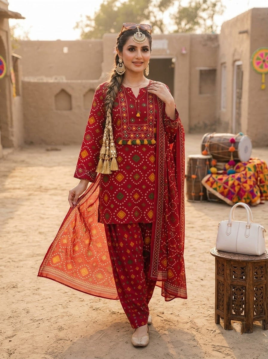 Ishq Di Heer – Bandhani Cotton Kurti Set