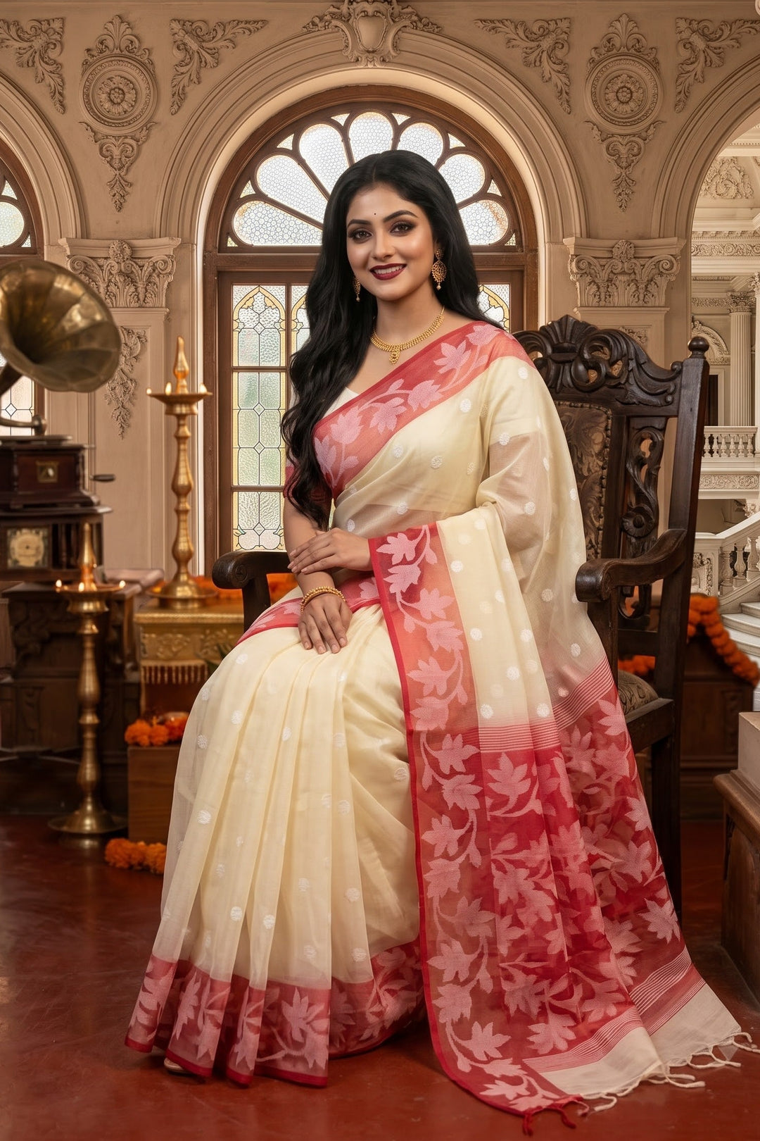 Amber Fall Banarasi Dhakai Kora Organza Saree