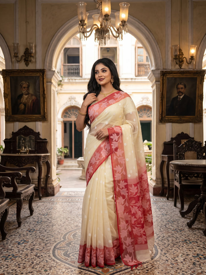 Amber Fall Banarasi Dhakai Kora Organza Saree