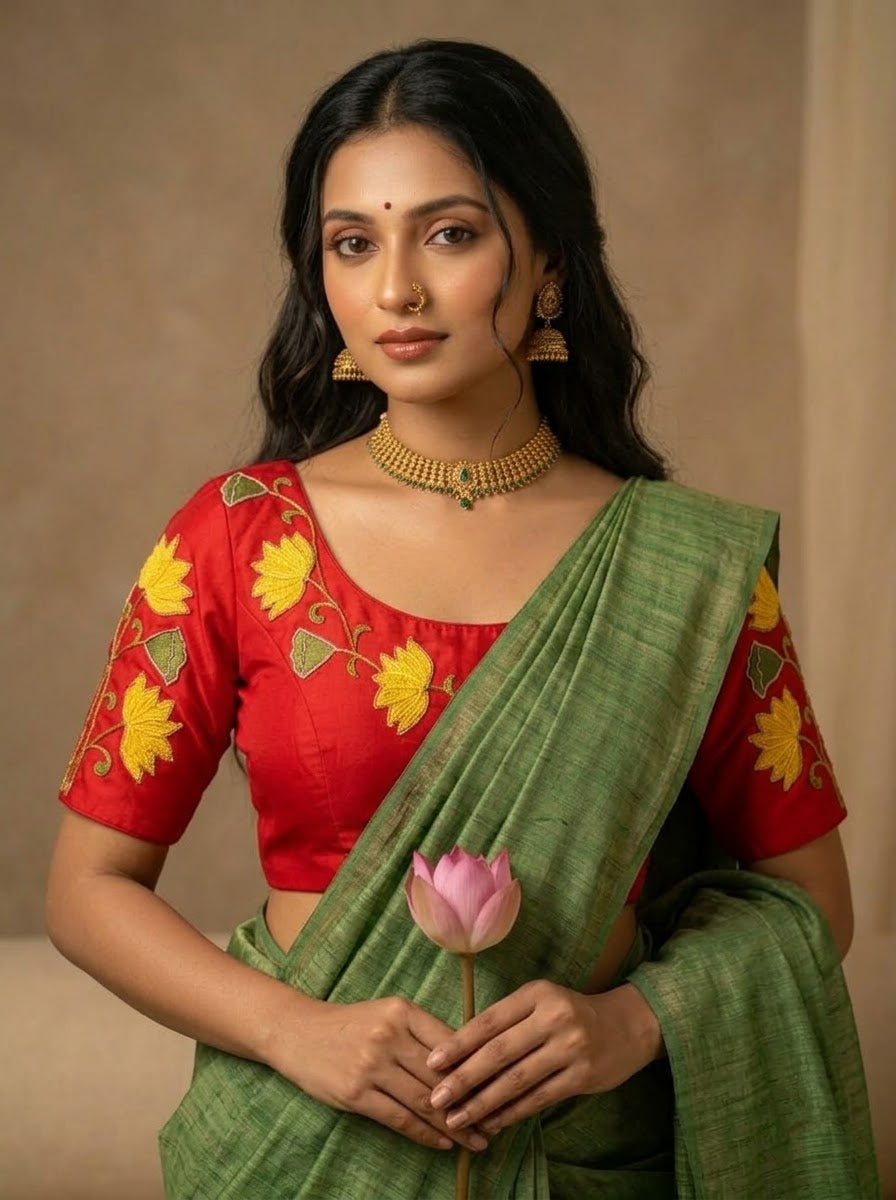 Shantimaya - Lotus Appliqué Katdana Designer Blouse