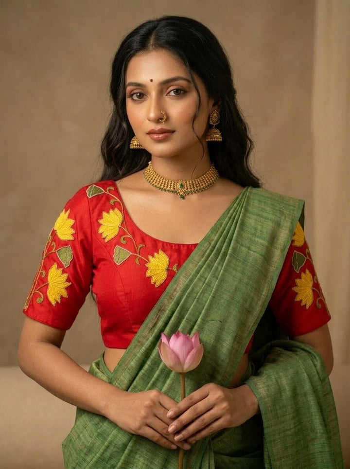 Shantimaya - Lotus Appliqué Katdana Designer Blouse