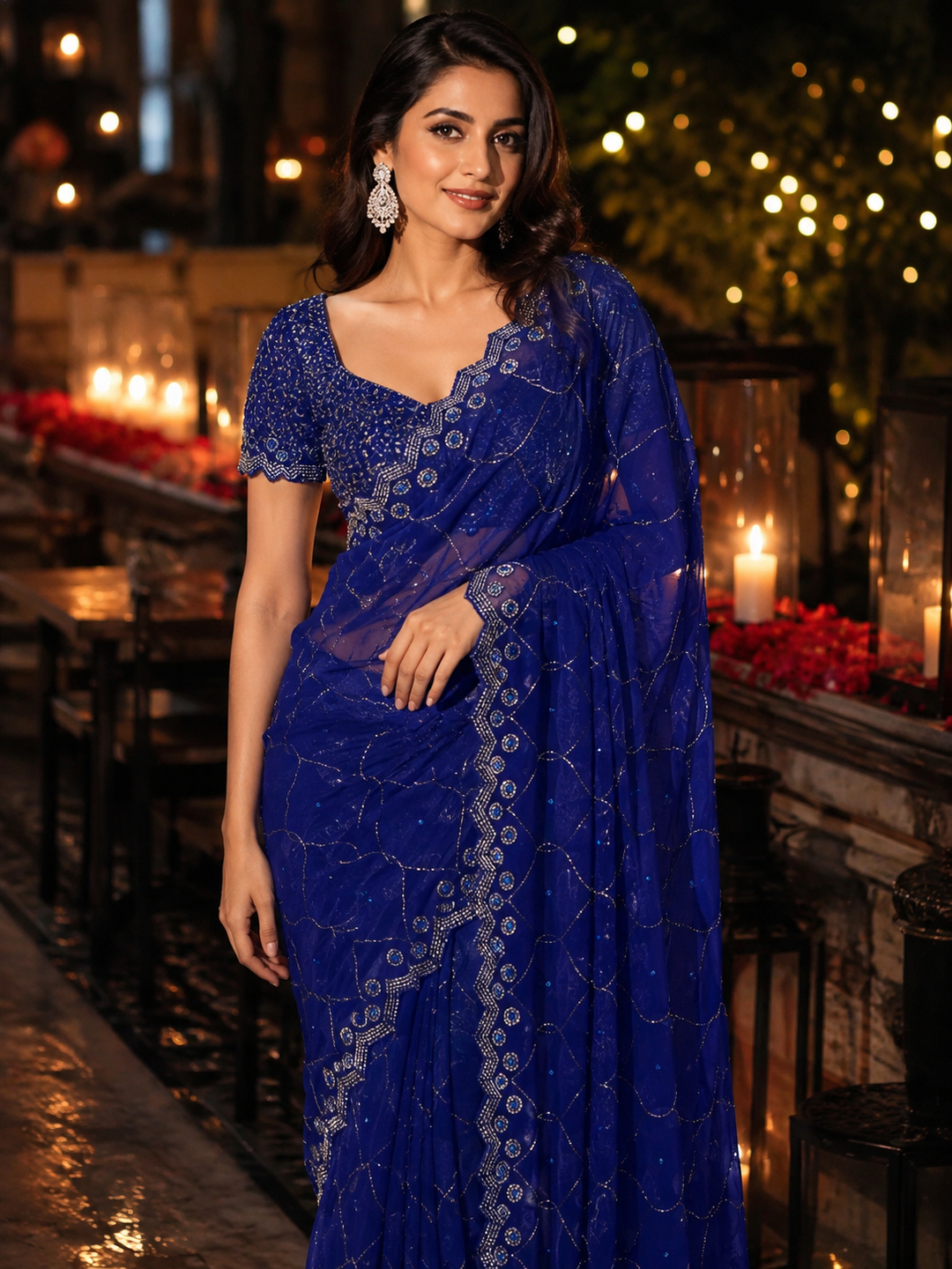 Neelambari Jaal Handwork Saree