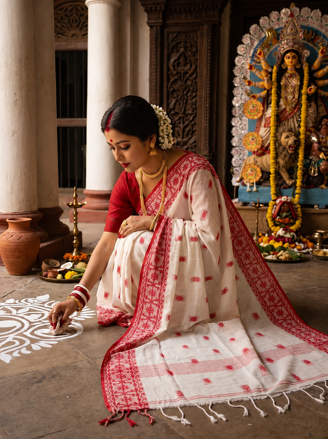 Agomoni Shubhra Khadi Cotton Saree