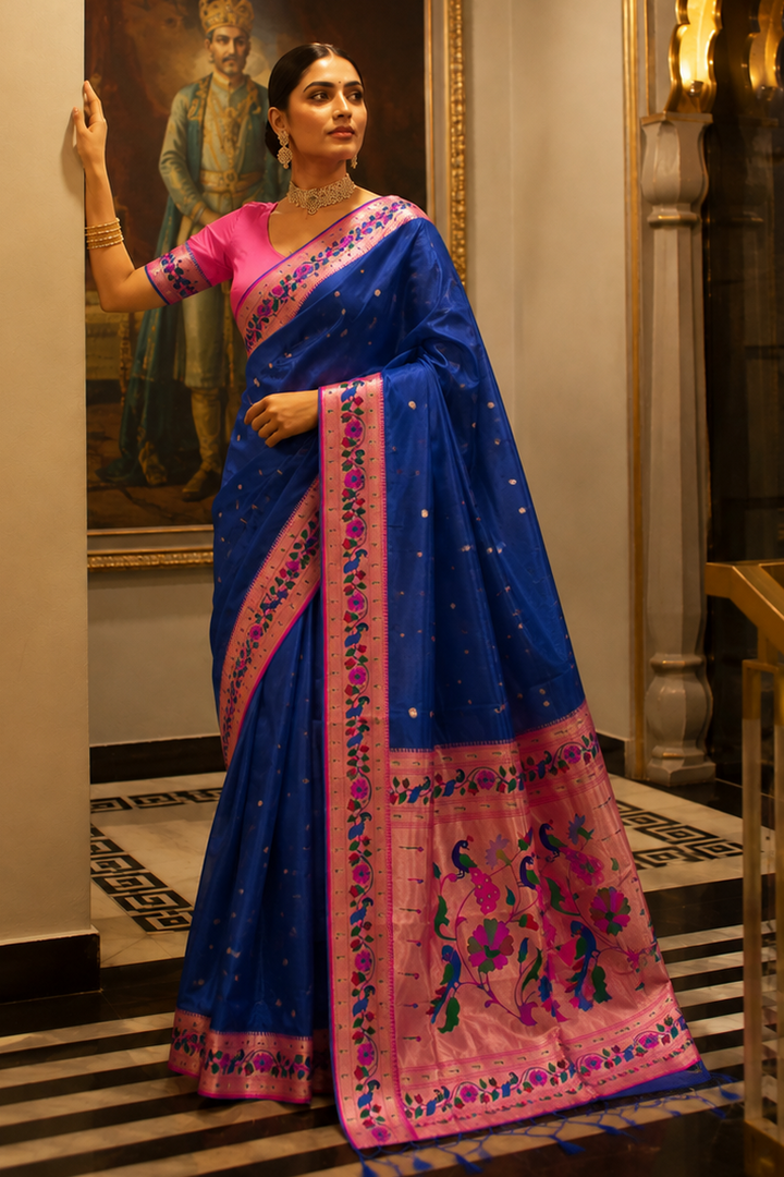 Golden Dew-Organza Silk (Semi) Saree with Minakari Zari Border & Designer Zari Pallu