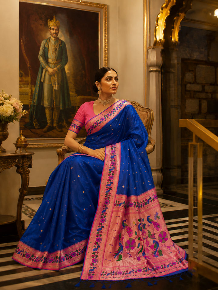 Golden Dew-Organza Silk (Semi) Saree with Minakari Zari Border & Designer Zari Pallu