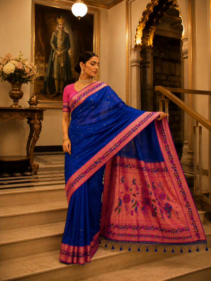 Golden Dew-Organza Silk (Semi) Saree with Minakari Zari Border & Designer Zari Pallu