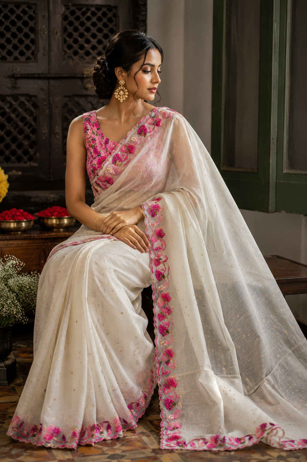 🌸 Phuler Chhoya – Premium Kota Appliqué Saree
