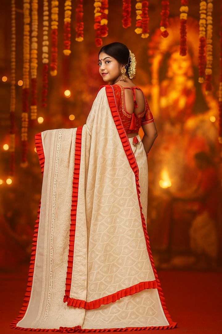 Durgatinashini Hakoba Designer Saree(Off white)