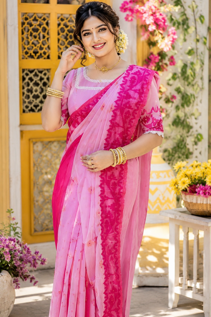 Golapi Golpo Bengal Jamdani Saree With Blouse (Combo)