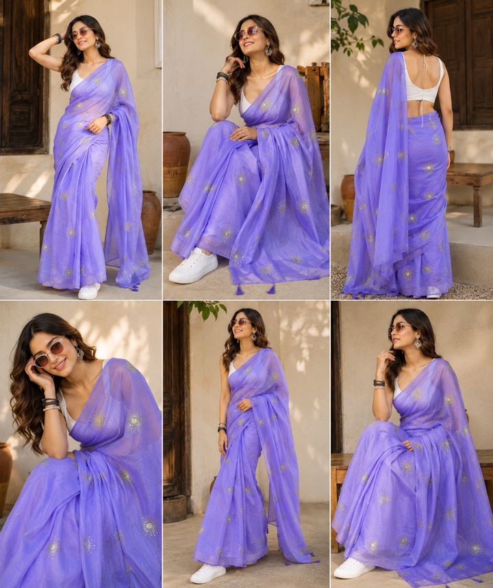 Stole My Heart Sequins Work Mul Cotton Saree