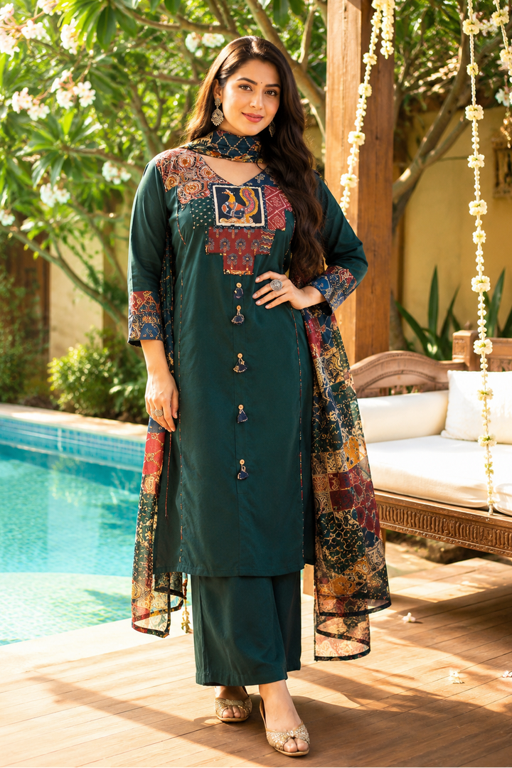Patchwork Poetry Cotton Kurti Set