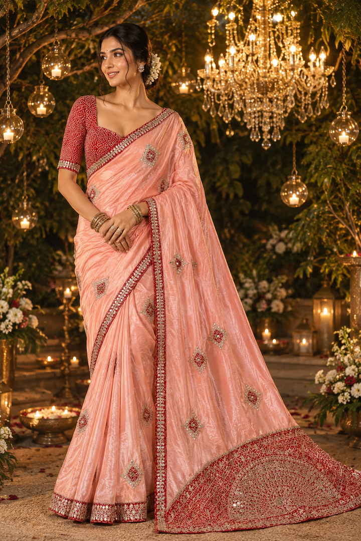 The Celebration Queen – Chinnon Silk Saree with Gota Patti Work