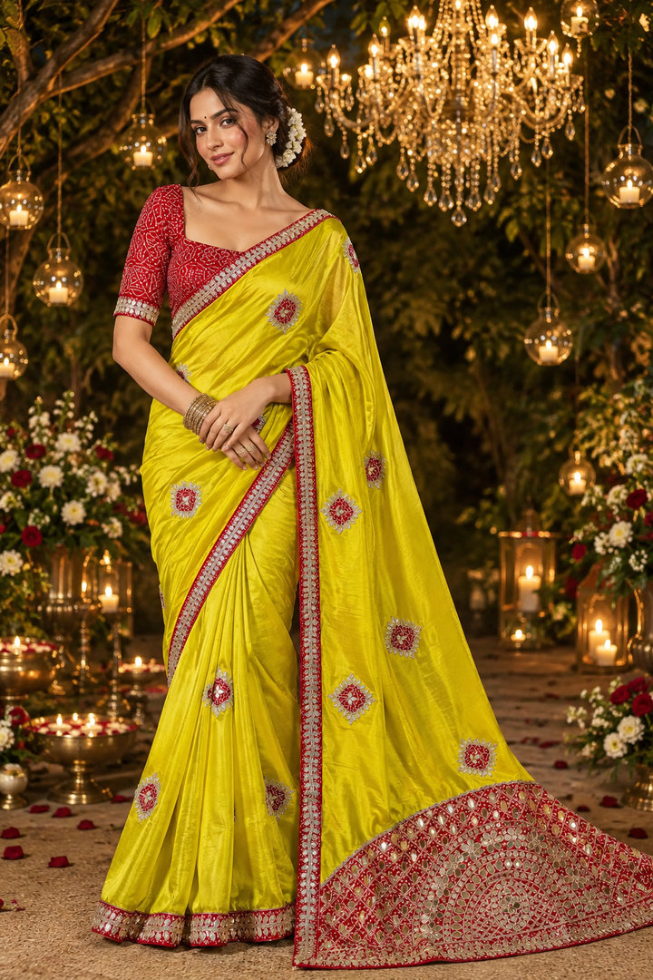 The Celebration Queen – Chinnon Silk Saree with Gota Patti Work
